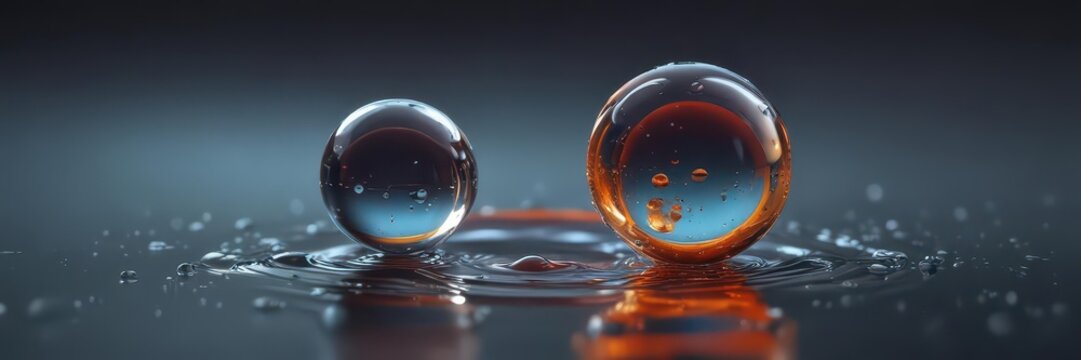 A close-up of a water droplet on the surface of an atom's nucleus, sphere, fine detail, droplets