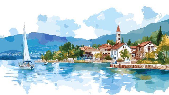 Lake Balaton. Lake Balaton watercolor vector illustration