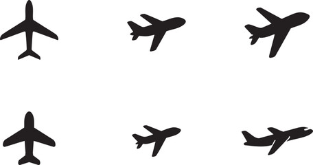 Airplane Silhouette Icon Set in Different Flight Angles Black and White © celebritynews