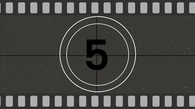Old movie 10 to 0 Countdown classic Retro style number with film strips dust scratch horizontal animation 4k