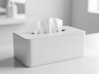 White Tissue Box with Tissues on Modern Bathroom Counter