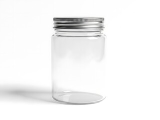 Clear glass jar with metal lid, isolated on white