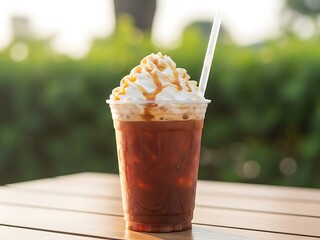 Cold Coffee Drink with Whipped Cream and Caramel