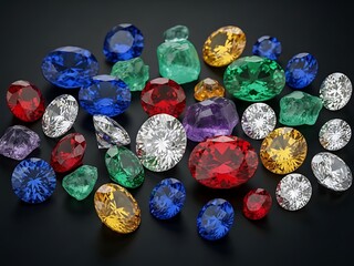 Multicolored gemstones collection on black background
