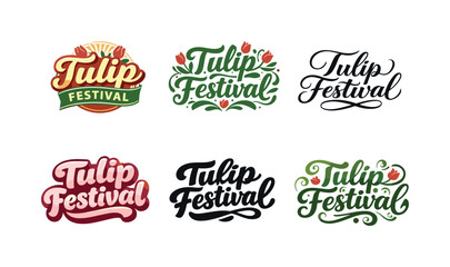Fototapeta premium Tulip Festival Lettering Showcase. Tulip festival lettering. Set lettering. harmonious lettering variations of the same emblematic concept, each with different