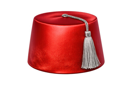 Red fez hat with silver tassel on a transparent background, representing tradition and cultural attire