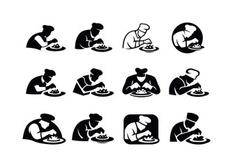 Obraz premium Chef's Artistic Touch. A chef adding garnishes to a dish for presentation. Icon set. Set Logo of A chef adding garnishes to a dish for presentation: final