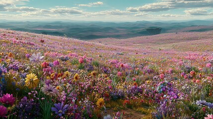 Colorful Flower Field Panorama Landscape