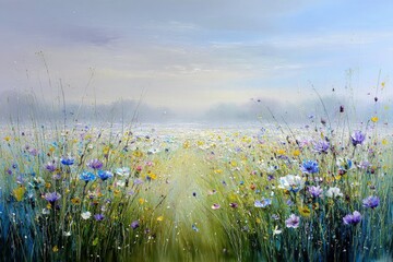 Colorful Wildflower Meadow Landscape Painting