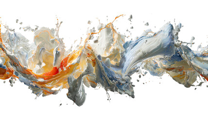 Swirling paint plume with orange, white, and blue colors, dark background