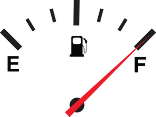 Automotive fuel gauge indicator showing a full tank for energy supply and transportation logistics design concepts isolated on a white background © Michael