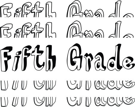 Fifth Grade school year decorative typography text for student classroom and back to school memory design concepts isolated on white background