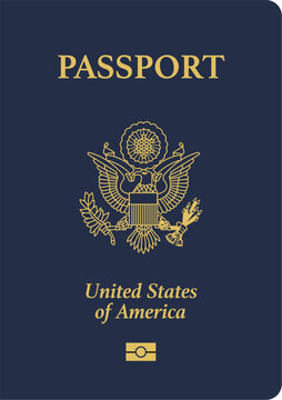 Blue United States of America passport document illustration for international travel tourism and global citizenship identification concepts