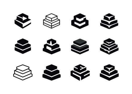 Monolithic Logo Variations. Cool heavy composition designs. Icon set. Set Logo of cool heavy composition designs: monolithic stacked elements. harmonious logo