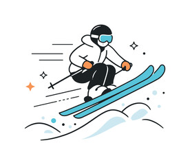 Fototapeta premium Freestyle Skiing Jump. Freestyle skiing tricks. A skier performing a gentle jump with motion lines and abstract snow elements emphasizing movement. Calm