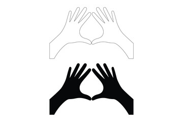 Obraz premium Hands forming heart shape, outline and silhouette