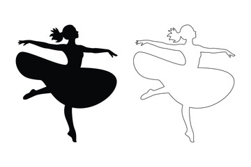 Ballet Dancer Silhouette and Outline on White Background © Sadek