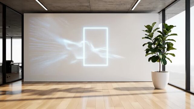 Abstract Light Waves on Modern Office Wall | Futuristic Digital Background Loop