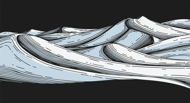 Abstract digital illustration with wave-like shapes on black background