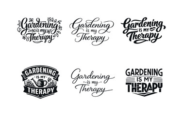 Fototapeta premium Garden Lettering Variations. Garden quote lettering phrases. Set lettering. harmonious lettering variations of the same emblematic concept, each with different