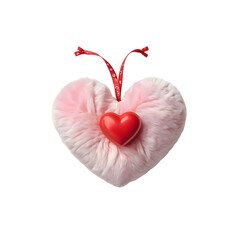 A soft pink plush heart with a red heart accent and ribbon, perfect for Valentine's Day decorations and romantic gifts