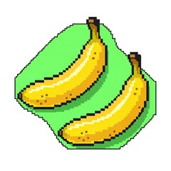 Pixel Art Yellow Bananas on Green Background Retro Style Digital Illustration