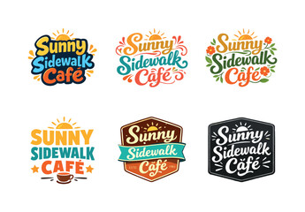 Fototapeta premium Creative Lettering Grid. Sunny sidewalk cafe. Set lettering. harmonious lettering variations of the same emblematic concept, each with different artistic
