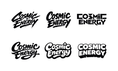 Fototapeta premium Cosmic Lettering Variations. Cosmic Energy. Set lettering. harmonious lettering variations of the same emblematic concept, each with different artistic
