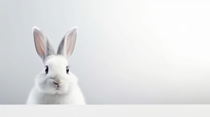 Fototapeta premium cute animal pet rabbit or bunny white color smiling and laughing isolated with copy space for easter background, rabbit, animal, pet, cute, fur, ear, mammal, background, celebration, generate by AI