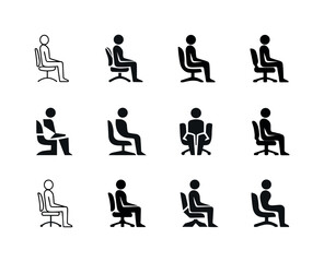 Ergonomic Posture Icons. Posture. Icon set. Set Logo of posture: sitting ergonomic posture. harmonious logo variations of the same emblematic concept, each