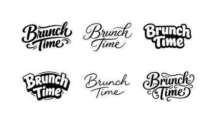 Obraz premium Brunch Lettering Variations. Brunch time. Set lettering. harmonious lettering variations of the same emblematic concept, each with different artistic