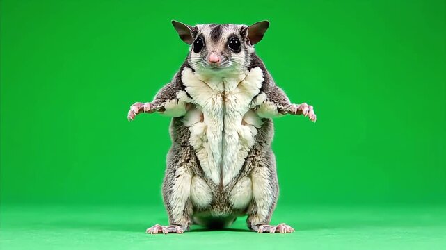 Adorable Sugar Glider Stands Upright on a Green Screen Background