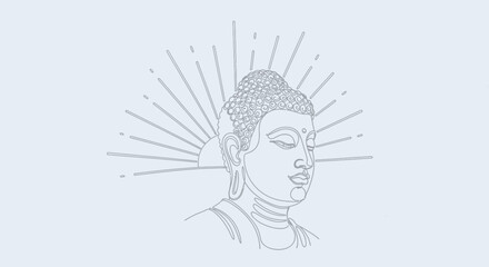 Buddha Head Illustration with Radiant Aura.