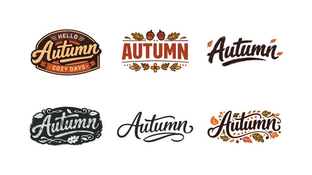 Autumn Lettering Variations. Handcrafted Autumn. Set lettering. harmonious lettering variations of the same emblematic concept, each with different artistic