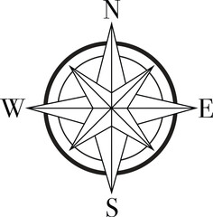 Obraz premium Classic nautical compass rose vector illustration with cardinal directions north south east west for maritime navigation, travel maps, explorer themes, and adventure branding design elements.