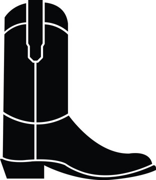Classic cowboy boot silhouette vector illustration featuring western style stitching and a high heel isolated on white for country music themes, rodeo events, and rustic fashion branding.