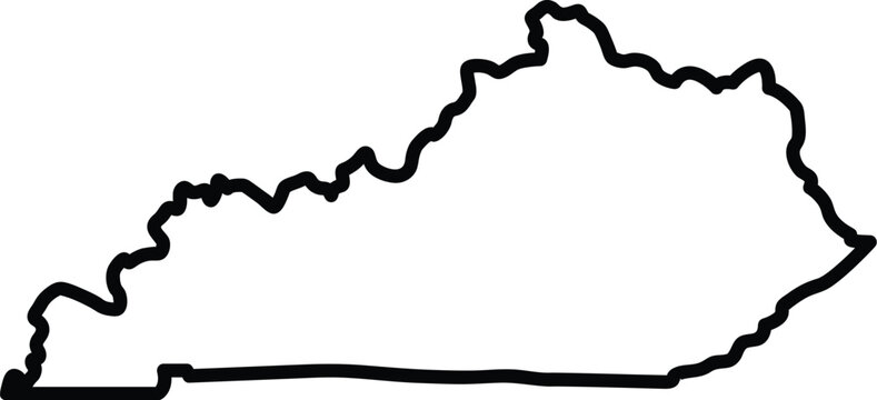 Detailed Kentucky state map outline vector illustration featuring a bold black silhouette of the KY border isolated on a white background for geographic design, education, or patriotic projects.