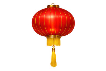 Obraz premium Red chinese lantern hanging, a traditional symbol of celebration, prosperity, and good fortune, isolated on transparent background