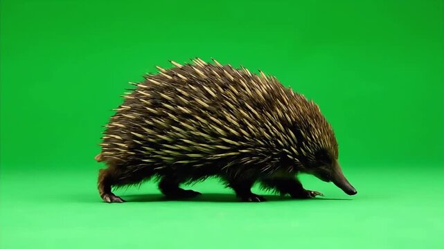 Australian Short Beaked Echidna Walking On Green Screen Background