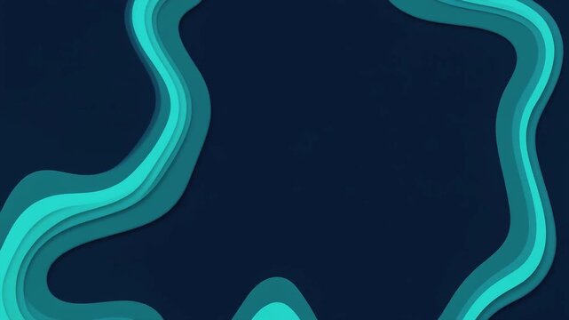 Abstract Teal Paper Cut Frame Background with Center Copy Space, Dark Blue Wavy Border Loop
