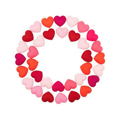 Colorful heart shaped balloons arranged in a circular pattern isolated on transparent background