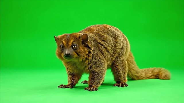 Bushy Tailed Olingo a Kinkajou like mammal on a green screen