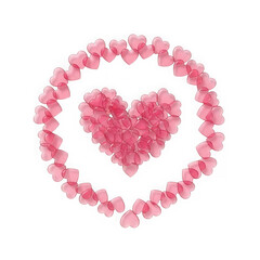 Pink heart shape made of small hearts isolated on transparent background