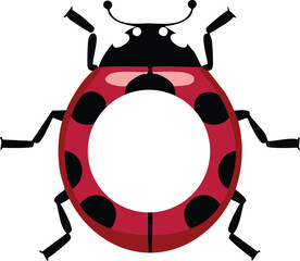 Ladybug graphic with a centered white circular frame for organic garden and environment friendly branding or monogram design concepts