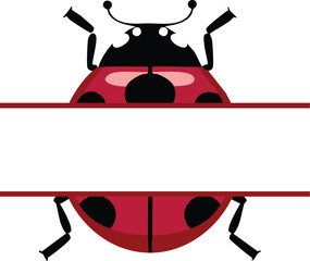 Ladybug illustration with a white rectangular banner for personalized nature and forest insect themed name or message design concepts