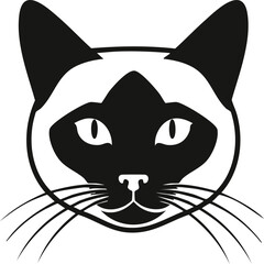 Detailed Siamese cat head silhouette vector illustration for feline pet grooming and oriental shorthair breed design themes isolated on white