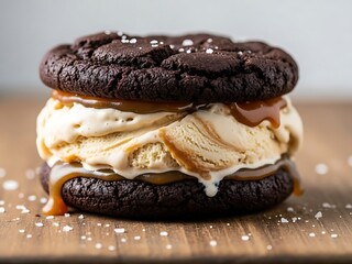 Chocolate Ice Cream Sandwich with Salted Caramel, Sea Salt