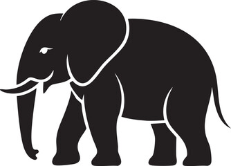 Obraz premium A black silhouette of an elephant with white outline on a plain white background
