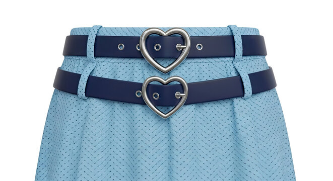 Blue Skirt with Double Dark Blue Belts and Heart Buckles