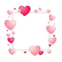 Pink heart frame with dotted lines on transparent background